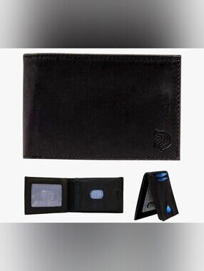 Classic Black Leather Bi-Fold Wallet with Card Window